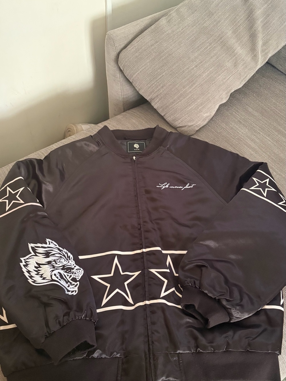 Darc Sport Wolves Limited Edition 23/500 Satin Bomber XL Black Bomber Jacket